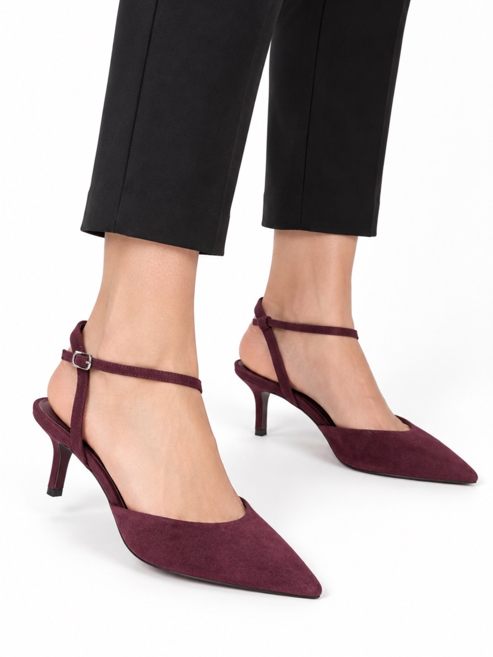 Zara Burgundy Pointed Toe Kitten Heel Pumps Women’s EU 37 US 6.5 New No Box